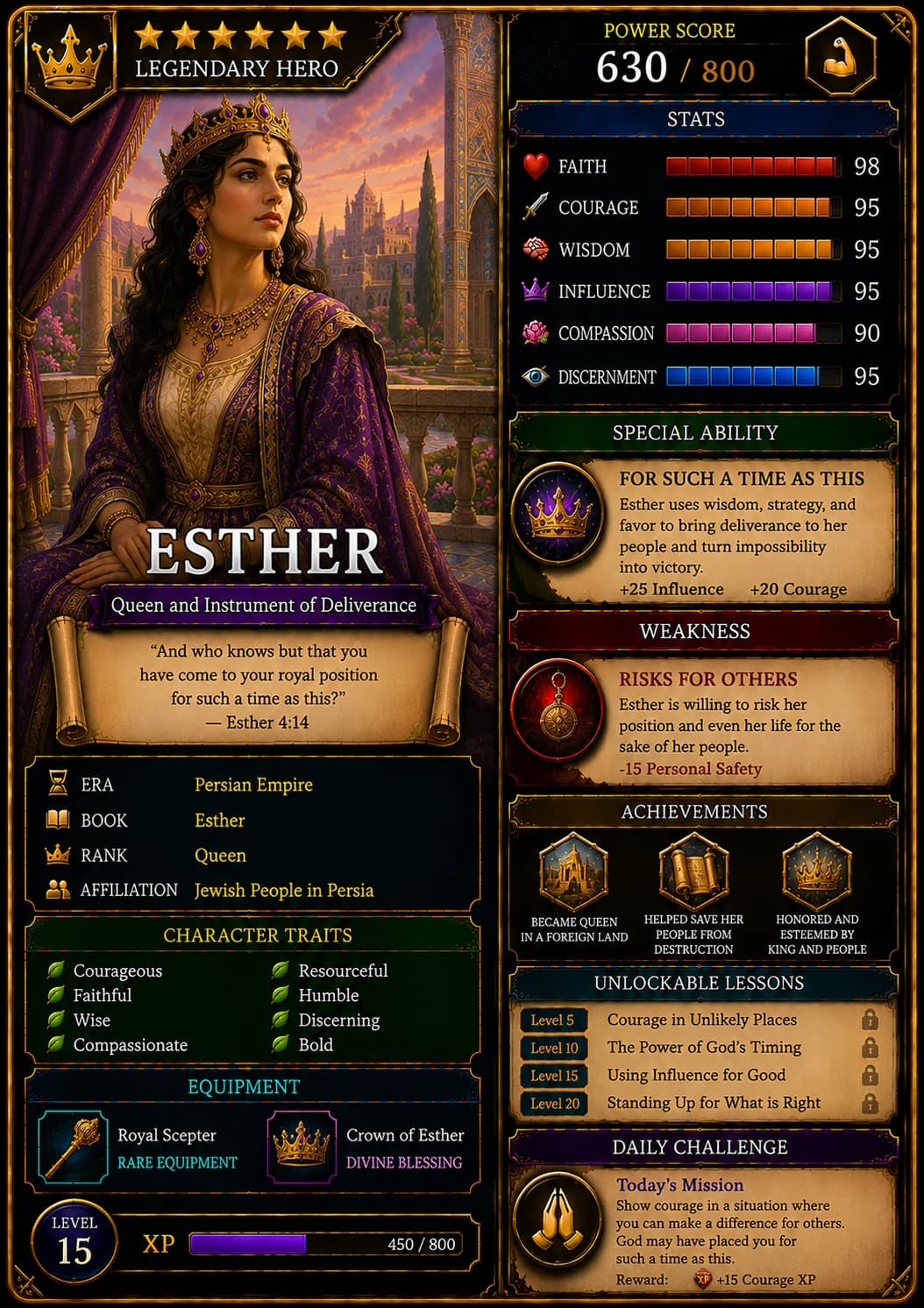 Esther Bible Hero Card